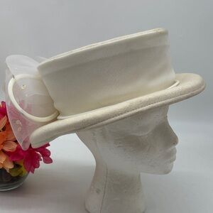 Deborah Fashions Elegant Cream Color Women's 100% Wool Hat w/ Bow Derby Hat